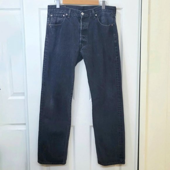 LEVI'S 501 Men Straight Fit-Coupe Droit Black Jean 36x34 - Picture 1 of 8